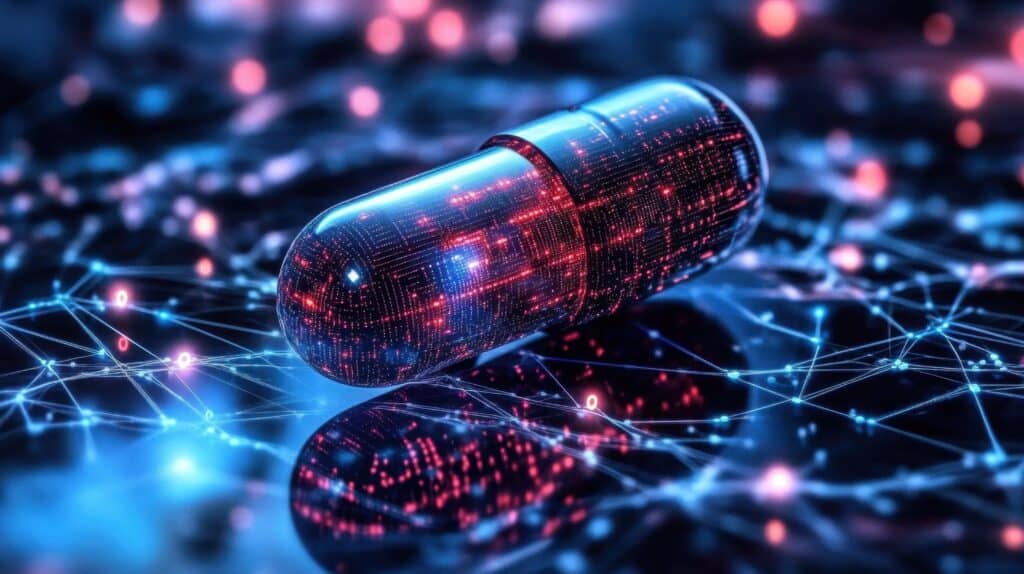 visual representation of ai's role in transforming healthcare with pills.